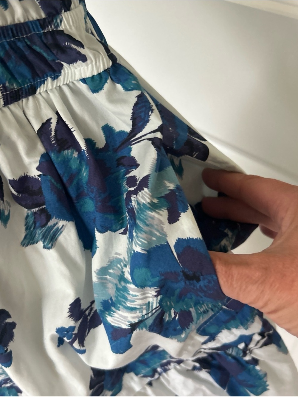 ANTHROPOLOGIE size L The Somerset Mini Dress Blue Floral Pockets - Picture 6 of 9